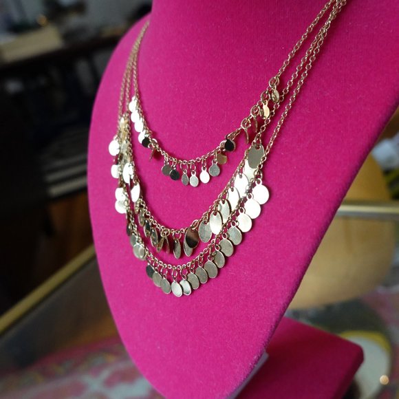 (NWT) Gold Pallettes 3-Tier Drop Statement Necklace 16" w/ 3" ext. - Picture 5 of 11